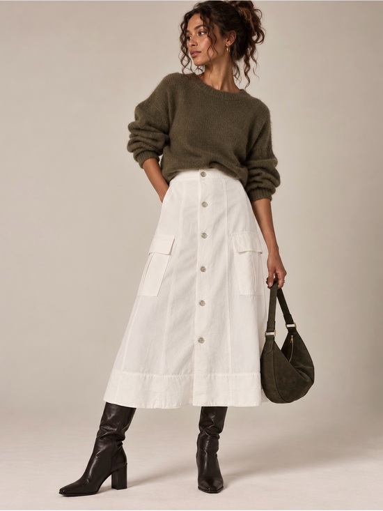 Vince Dresses & Skirts - Vince White Linen Blend Cargo Midi Skirt 4 Quiet Luxury Minimalist Resort